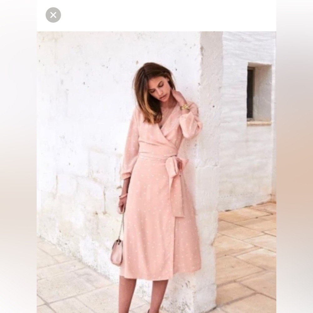 100% Silk Sezane Wrap Dress Pink Polka Dot